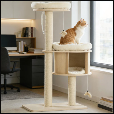 Sturdy Multi-Level Cat Tower with Plush Cushions and Sisal Scratching Posts for Play and Relaxation