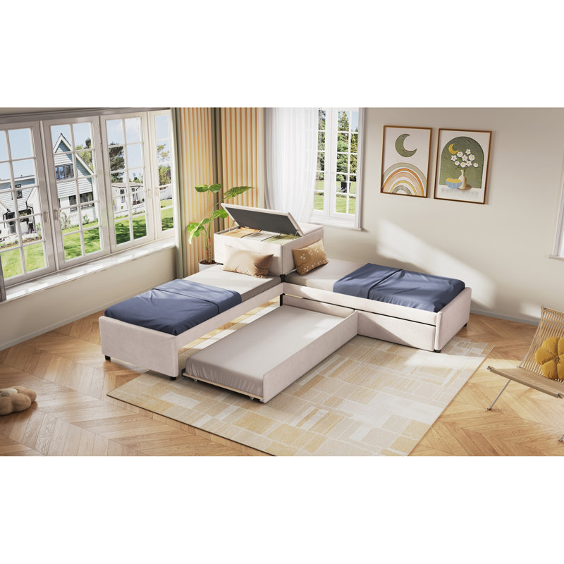 Économiseur d'espace 3 en 1 lits, bois MDF simple tapissier, maison familiale moderne