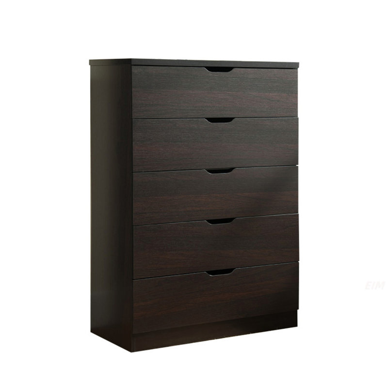 Armoire-penderie moderne à 5 tiroirs avec poignées découpées, Chocolat