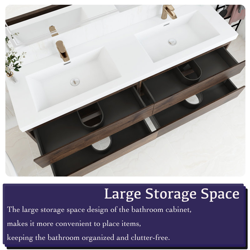 Meuble-lavabo double 72 po avec plateau en résine Deyja, Palissandre