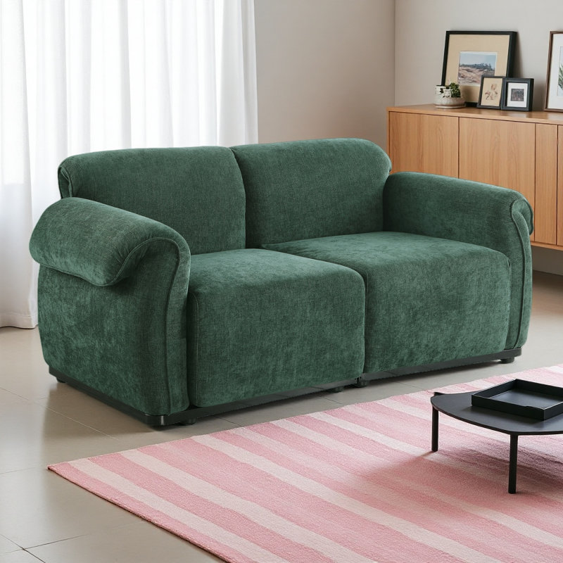 Canapé modulaire à la mode de 68,5 po, structure en fer, canapé en chenille, H 30 po x l 68,5 po x P 35,43 po, 2, Vert