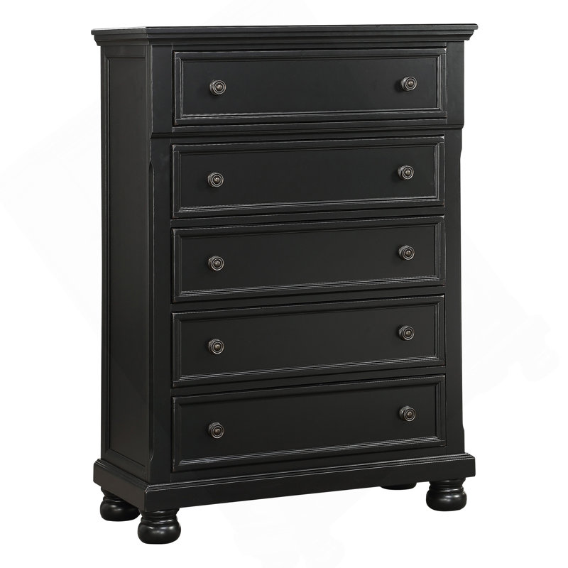 Casual Transitional Styling 1Pc Chest Of Drawers Black Finish Bun Feet Bedroom Furniture, Black