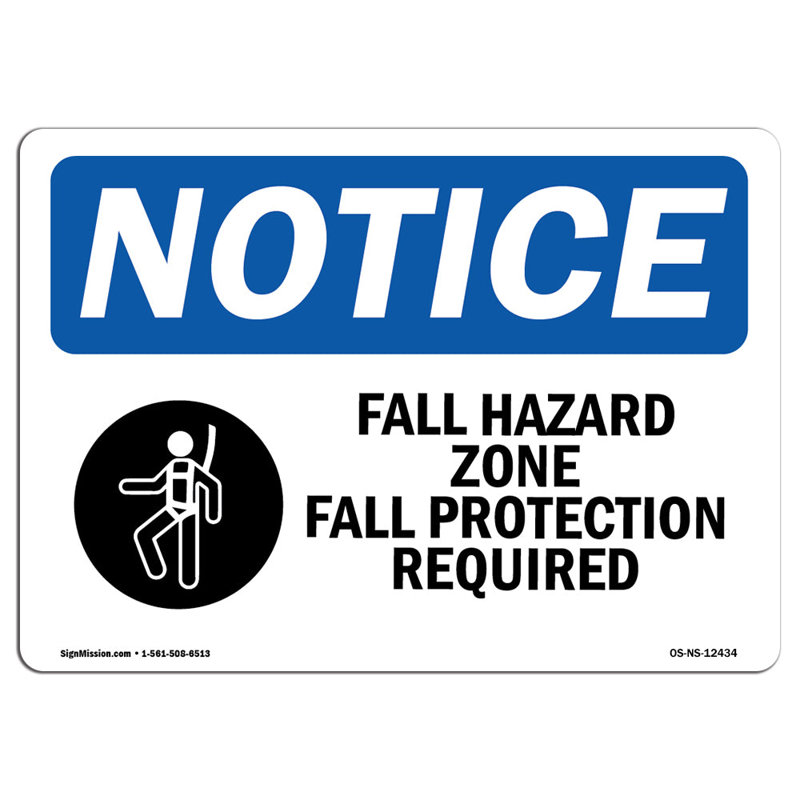 Zone de protection contre les chutes, H 12 po x l 18 po x P 0,1 po
