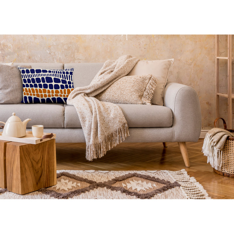 Housse et insert de coussin rectangulaire en polyester pour l'intérieur et l'extérieur, Orange / bleu marine