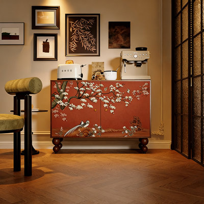 Armoire de rangement en bois massif à motif floral