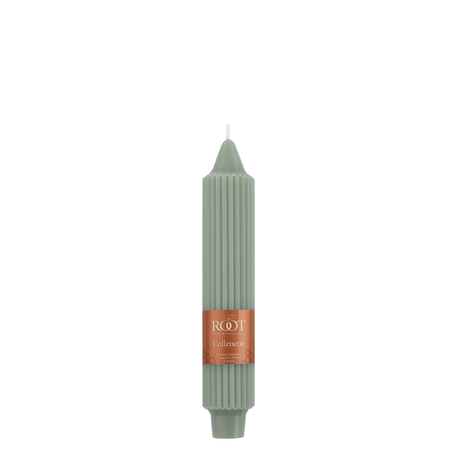 Grecian Collenette Unscented Taper Candle, 7" H x 1.25" W x 1.25" D, Sage Green