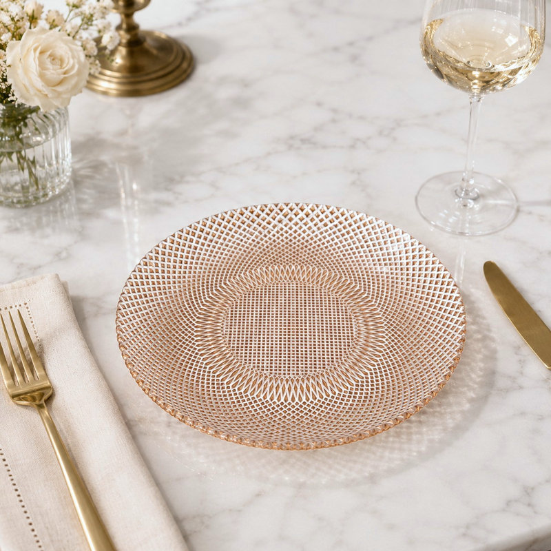 Assiette plate en verre doré Marquis, Rose Gold