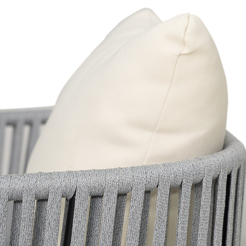 Blaine Outdoor Acacia Wood Rope Woven Club Chair , Gray, Cream