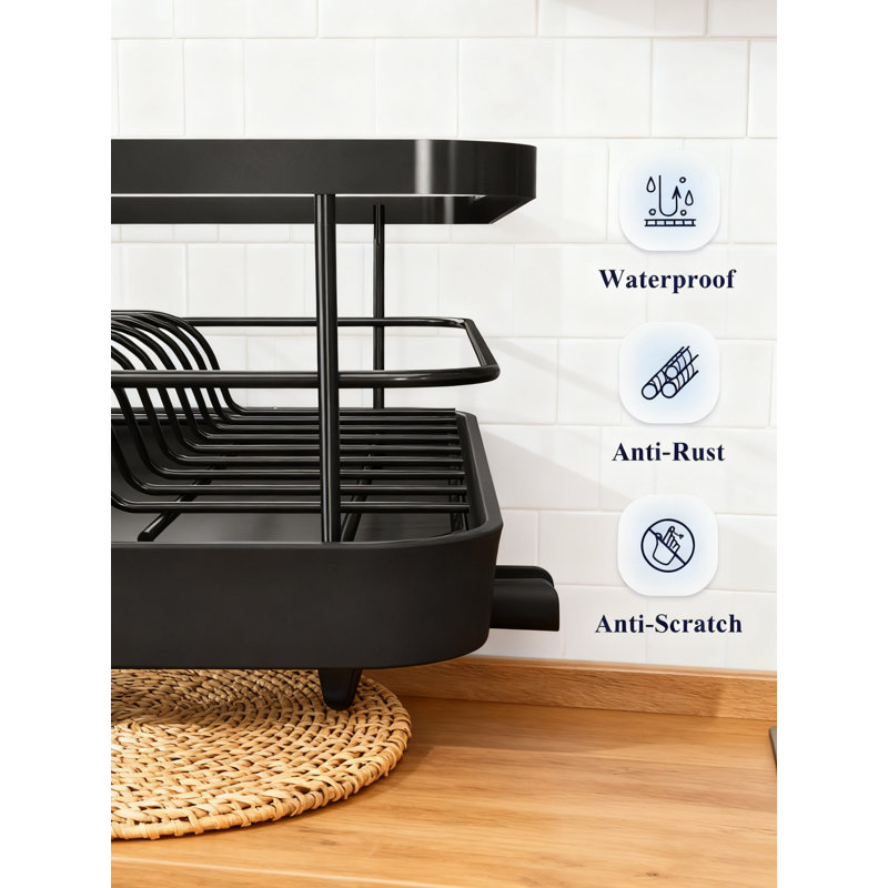 Égouttoir à vaisselle compact avec porte-ustensiles et bec verseur réglable, organisateur de comptoir de cuisine à l'épreuve de la rouille et peu encombrant