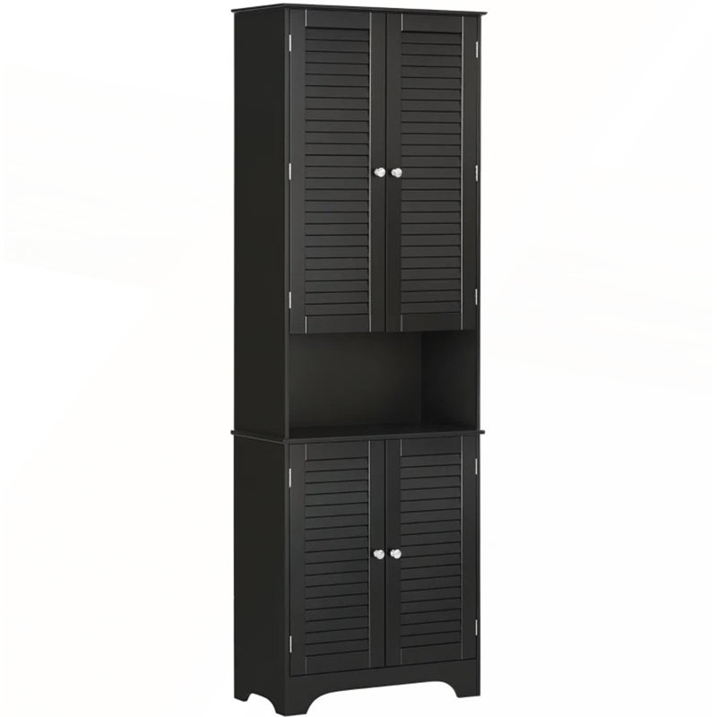 Freestanding Cabinet,Tall Narrow Bathroom Storage Cabinet with Doors and Shelf Adjustability, Black