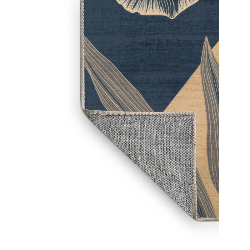 Machine Washable Ortmund Iris Classic Floral Rug in Brown – Beige Binding, 2x5