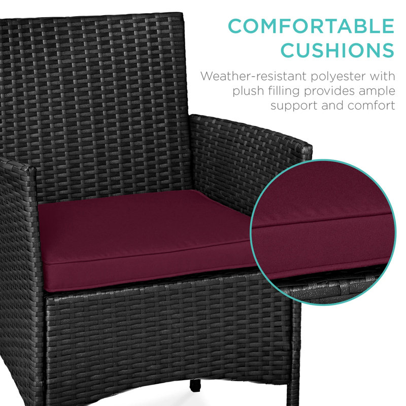 Patio Bistro Set, Black, Deep Burgundy