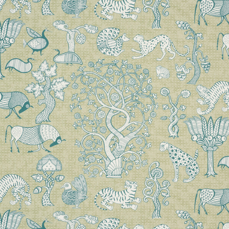 Tissu Animalia, Paon / feuille
