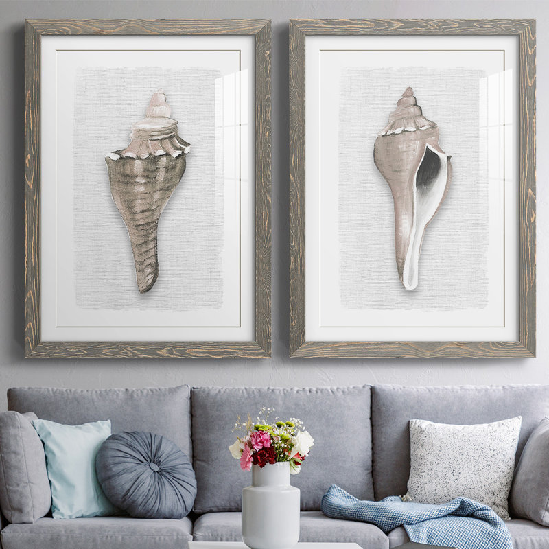 Sea Front Shell I - reproduction encadrée de qualité supérieure - prête à être accrochée, H 27,5 po x l 75 po x P 1,5 po