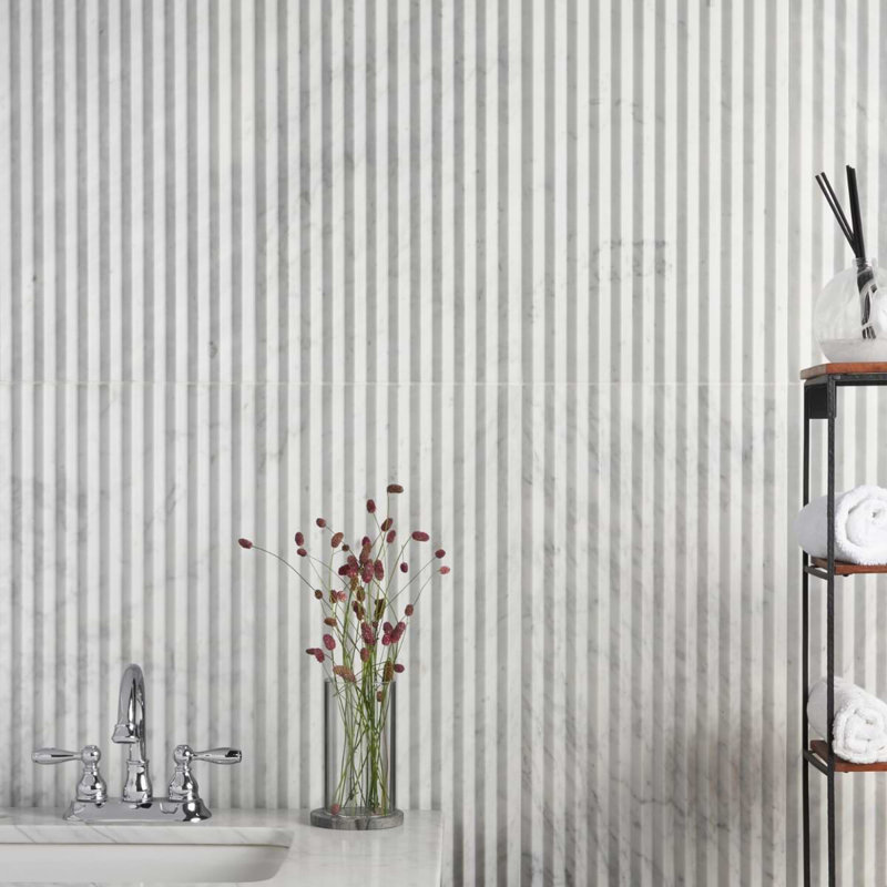 Stonework Carrara White 12x24 Marble Tile, Peak 3D Satin