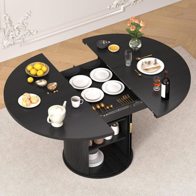 Table de salle à manger 47-63 "extensible ronde pour 4 à 8 personnes, table de cuisine moderne de style Mid-Century avec armoire de rangement
