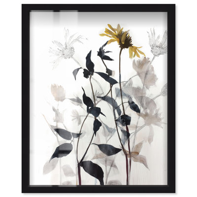 Décoration murale florale sépia tiges I Shadowbox par Art Remedy, cadre noir, 16 x 20