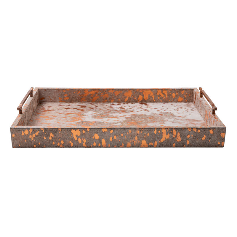 Metallic Copper Cow Hide Tray - Small,  2.5" H x 23.5" W x 15.75" D