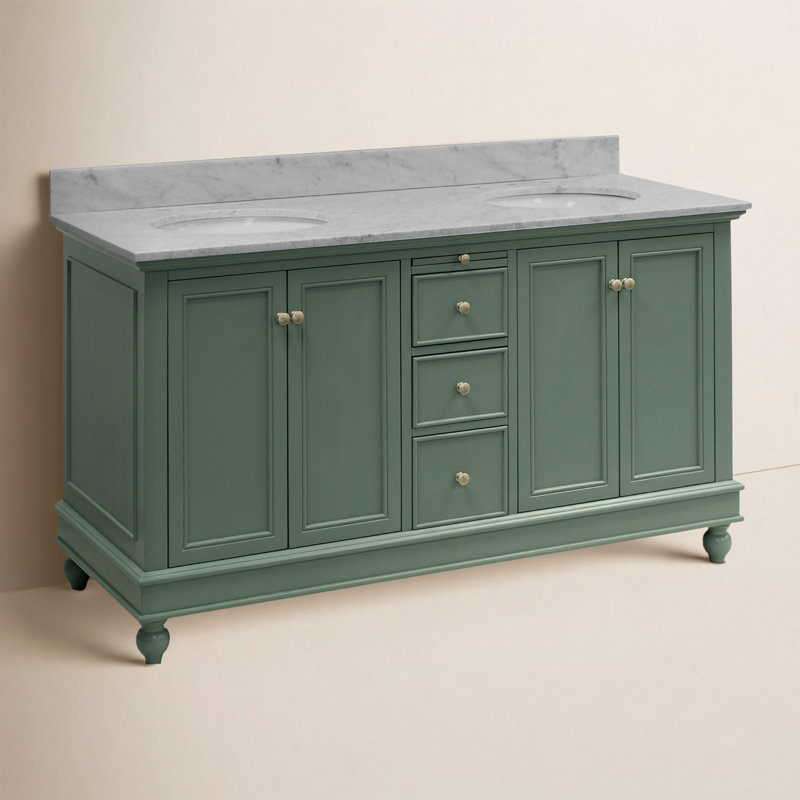 Ensemble de meuble-lavabo double 60 po Ferdinand, Marbre de Carrare, Vert sauge