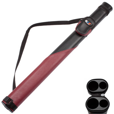 GSE 1x1 Deluxe Hard Billiard Pool Cue Stick Carrying Case, Holds 1 Butt and 1 Shaft Pool Cue Stick - Black/Burgundy