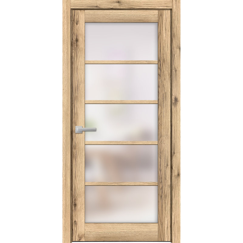 Modern Oak 36" x 96" Single French Door with Frosted Glass
