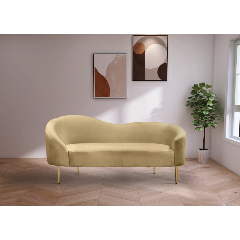 Causeuse courbée en velours 67 po Shurtz, Velours brun clair