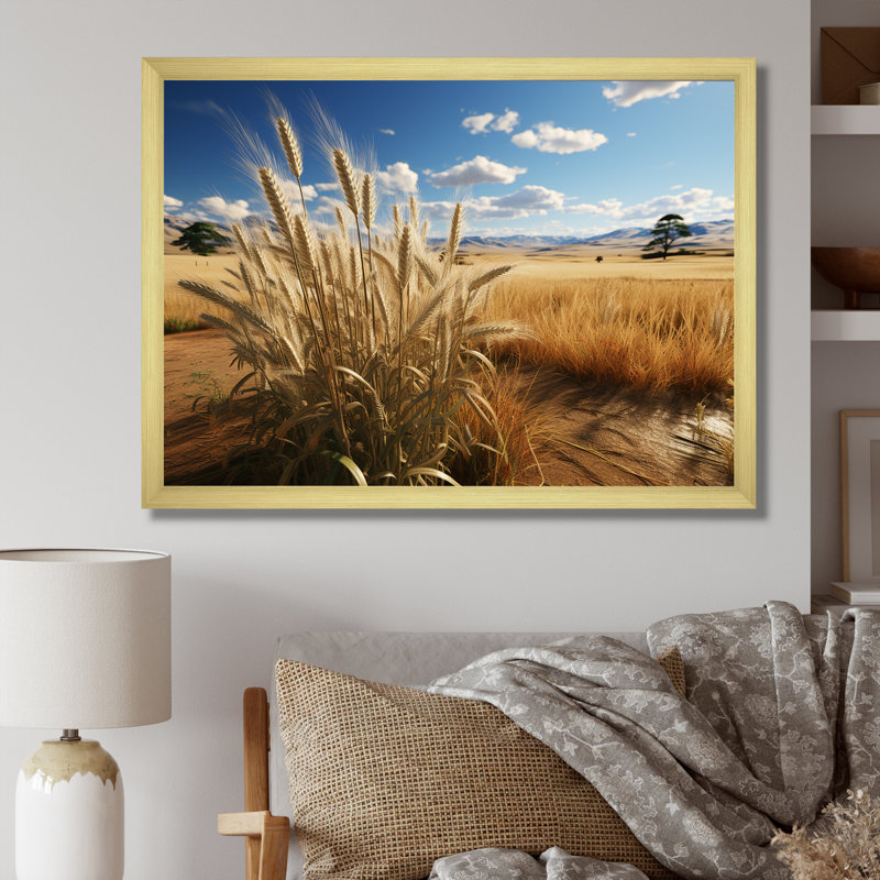 Golden Harvest Meadow Horizon II - prairies, art mural, Cadre flottant noir, H 24 po x l 32 po x P 1 po