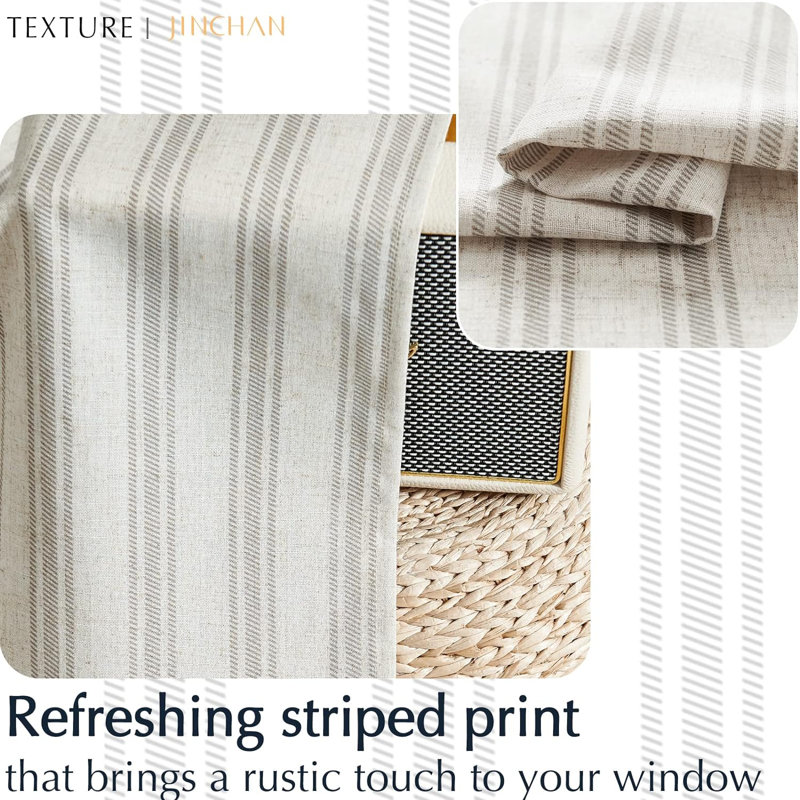 Linen Striped Valance Curtain Farmhouse Double Layer Valance, Light Gray