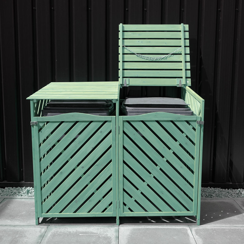 Aleyiah Wooden Double Bin Store, Green