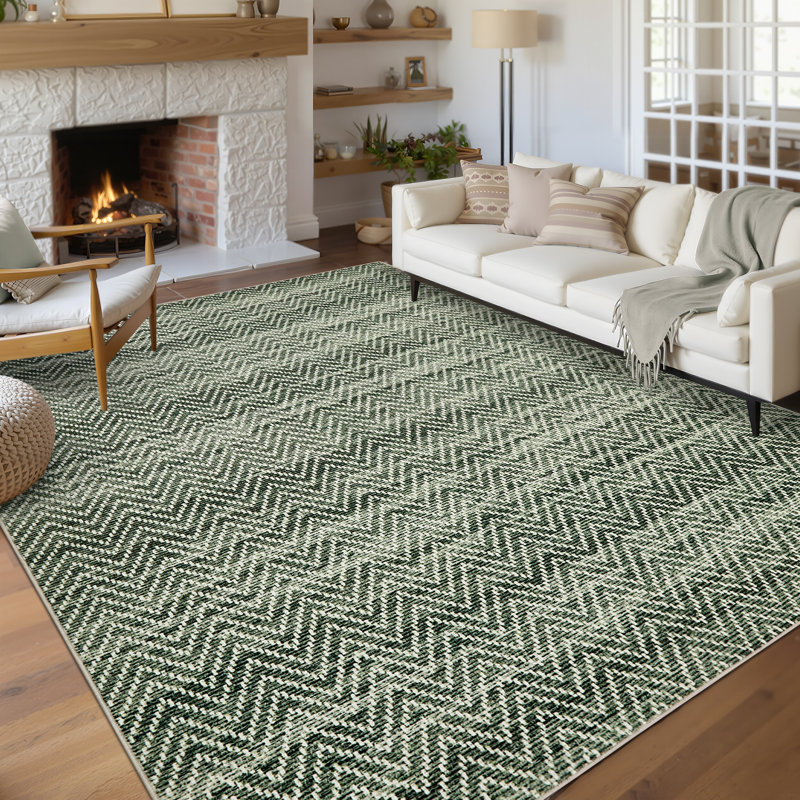 Tapis intérieur lavable rayé sans bord 5 pi x 7 pi à chevrons antidérapant pour la salle à manger de la chambre à coucher