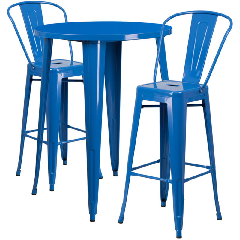Ensemble de bar 3 pièces intérieur et extérieur Genece, Bleu, H 41 po x l 30 po x L 30 po