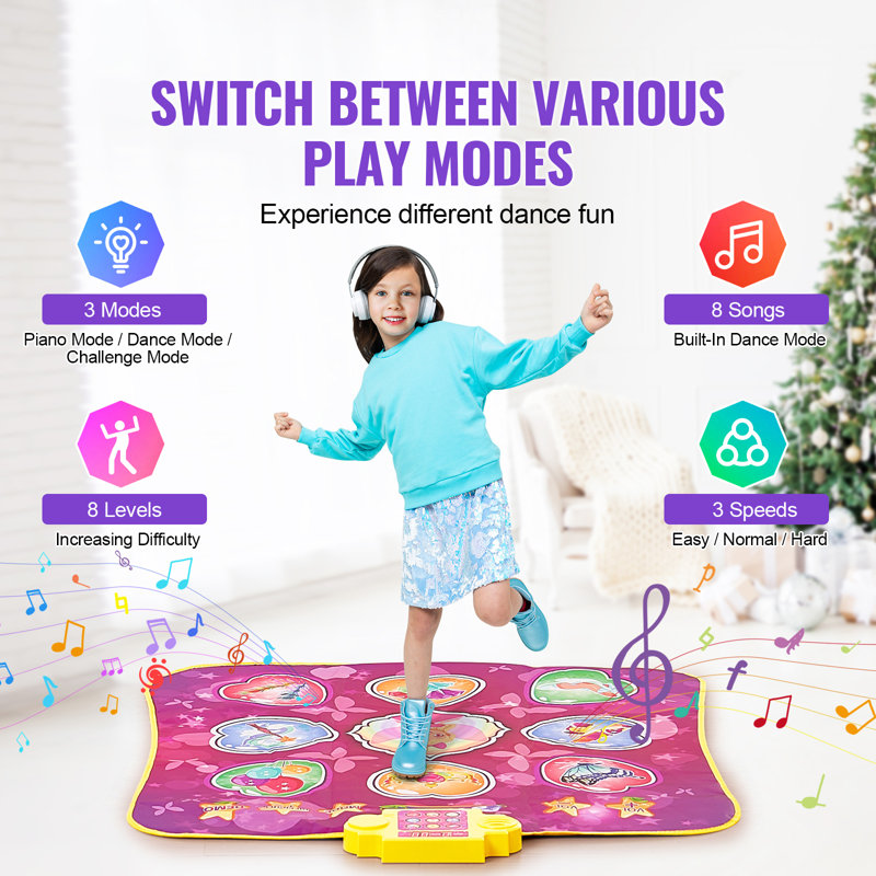 Tapis de danse pour enfant, L 11,61 po x L 13,19 po, Rose