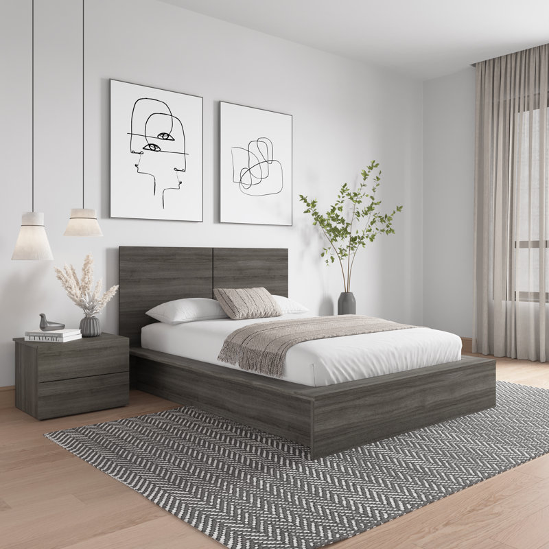 Antonnio 2 Piece Bedroom Set with Bed and Nightstand, Full / Double, Gray