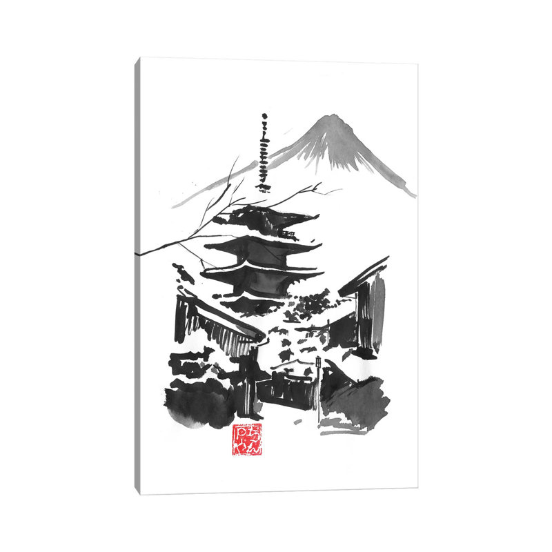 Fuji San And Temple by Péchane - Print on Canvas, 20.32 cm H x 30.48 cm W, Wrapped Canvas