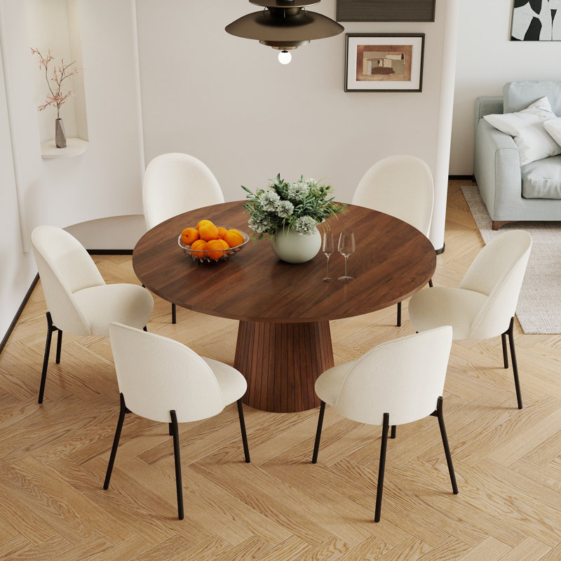 Ensemble de table de salle à manger 47 po en MDF rond, table de cuisine de luxe moderne avec chaises en tissu et pieds en métal noir