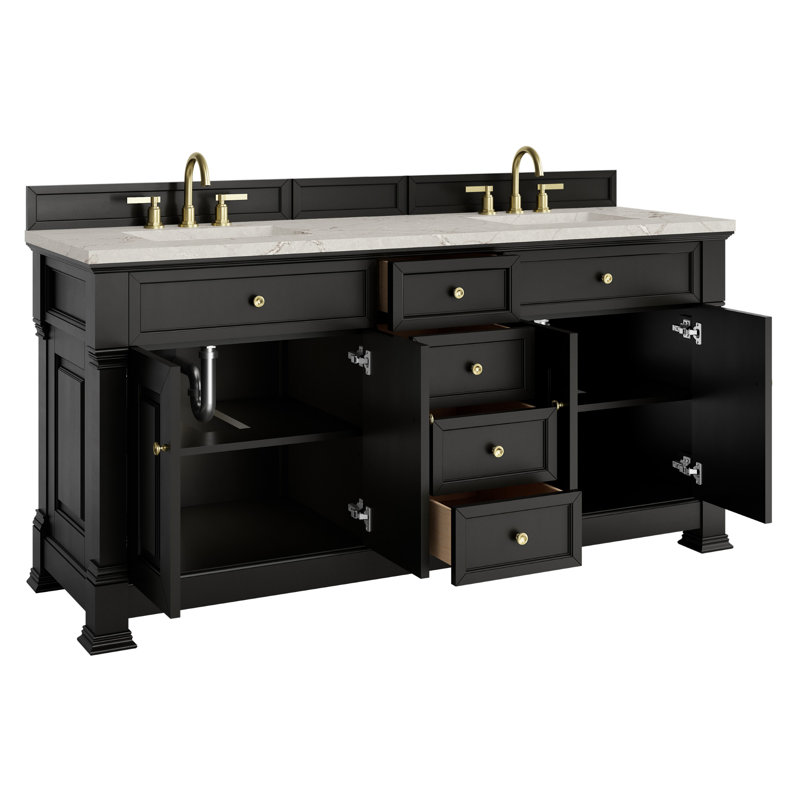 Brookfield 72'' Double Bathroom Vanity with Top, Victorian Silver, Black Onyx
