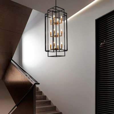 FramePicasso 12-Light Matte Black Chandeliers, Cage Chandeliers Adjustable Height, No Light Bulb