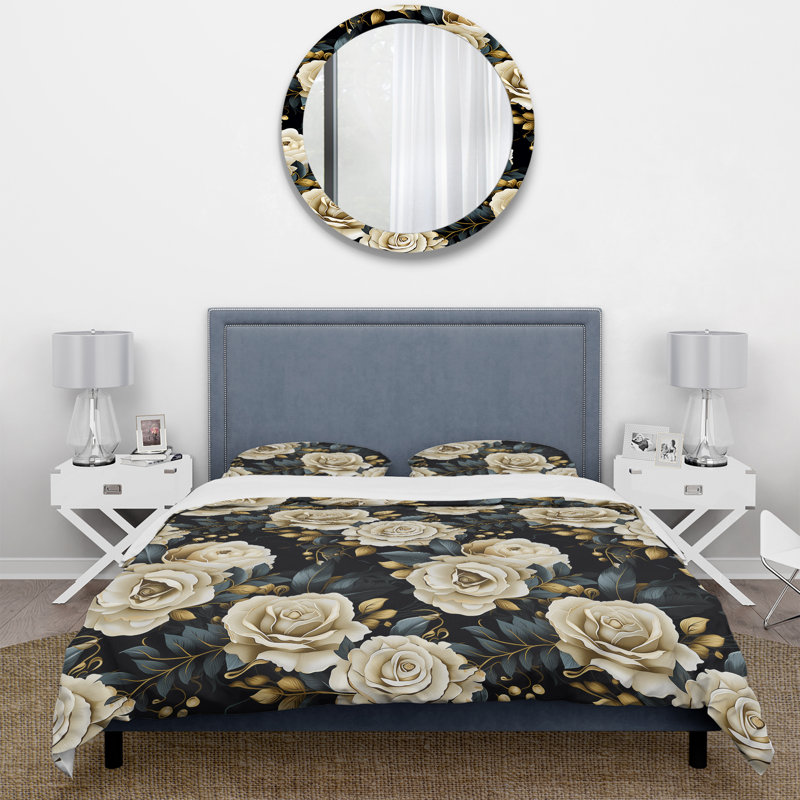 Ensemble de housse de couette Timeless Beige Rose Elegant Bouquet III, Housse de couette pour grand lit et 2 taies décor