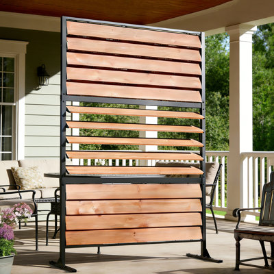 Frances 48 Inch W Outdoor Patio Cedar Louvered Panel Freestanding Privacy Screen With Independent Blinds by ELEVATE OUTDOORS