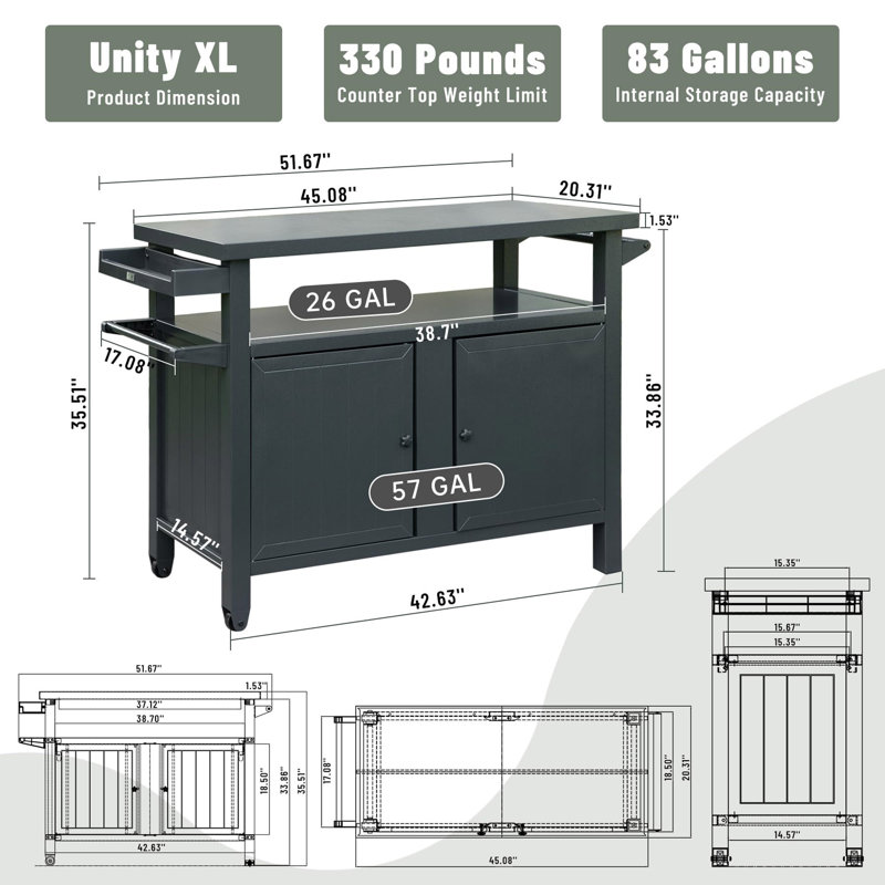 Armoire de rangement pour barbecue avec roulettes, Gris