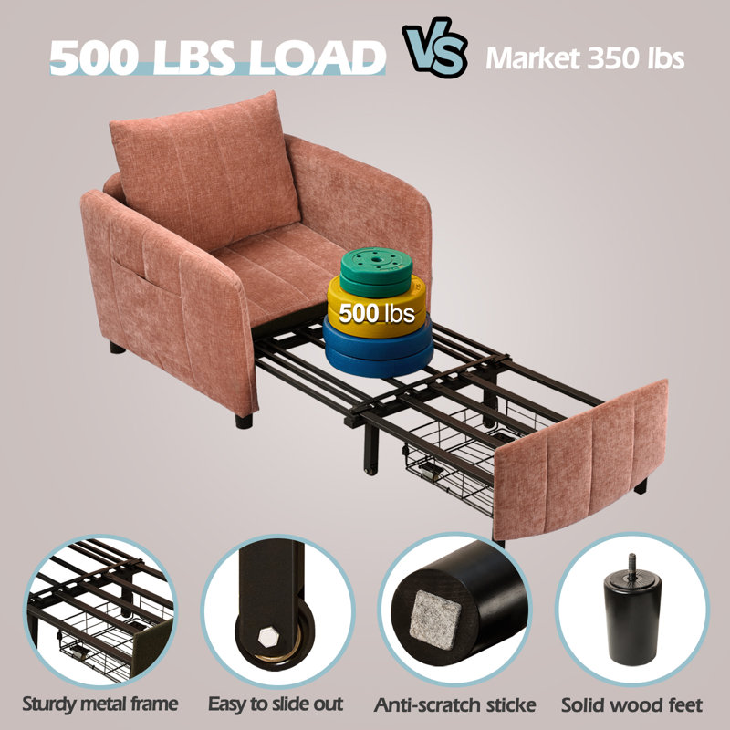 Extra Long Convertible 4 in 1 Sleeper Chair with Pull-Out Mechanism, Warm Brown