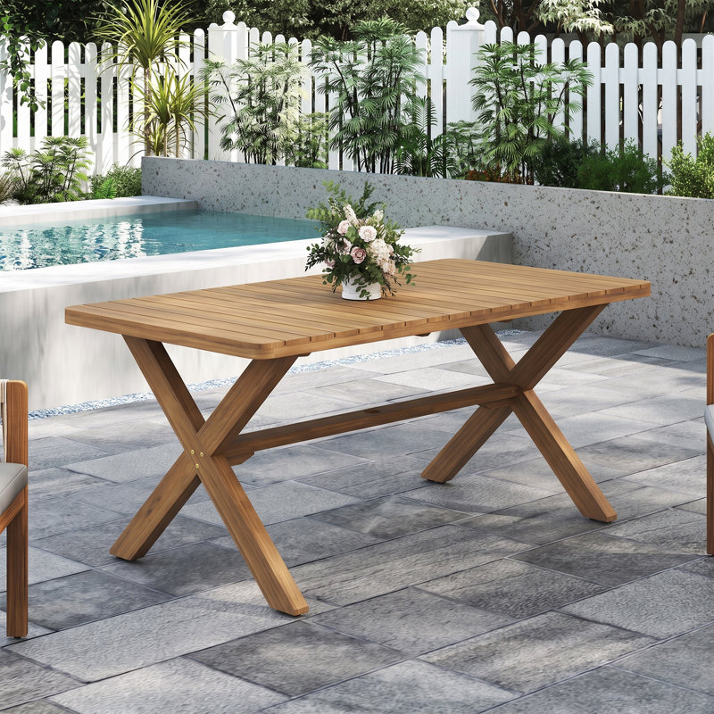 Table de salle à manger rectangulaire extérieure en bois d'acacia