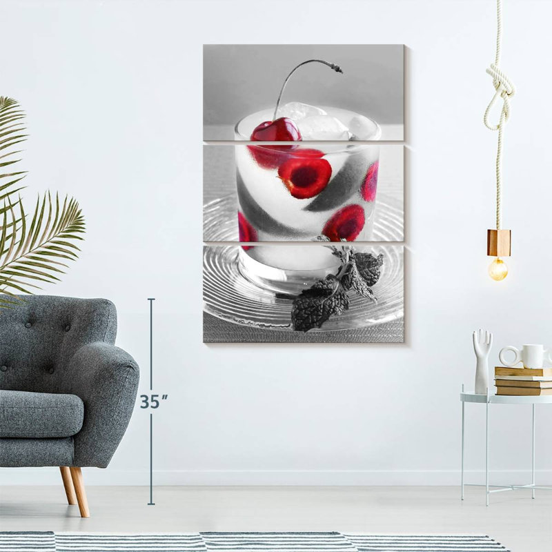 «Cocktail Cherry Gin Cocktail», ensemble de 3 pièces sur toile par SodaPopArt, H 65 po x l 42 po x P 1,25 po