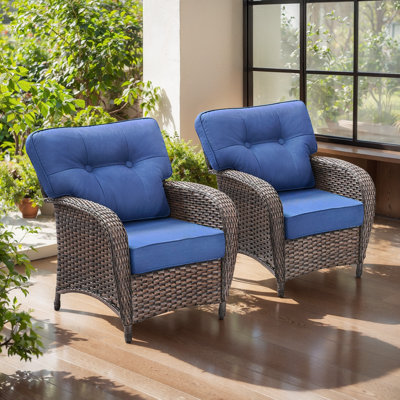 Chaises longues en osier toutes saisons avec coussins en T (ensemble de 2) Agnes