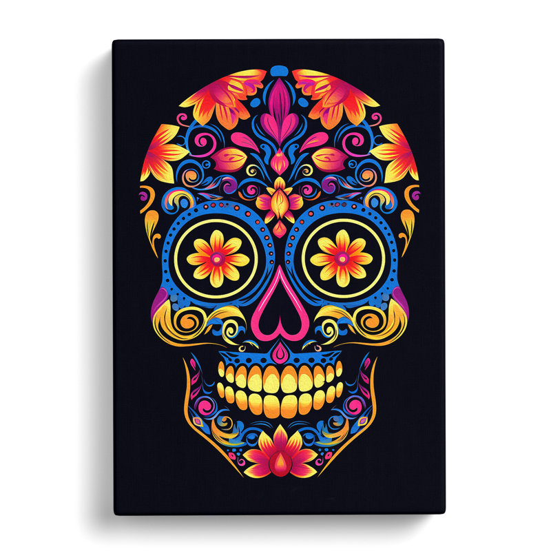 Sugar Skull Minimalism Art No.2 - Wrapped Canvas, 50cm H x 35cm W x 3cm D