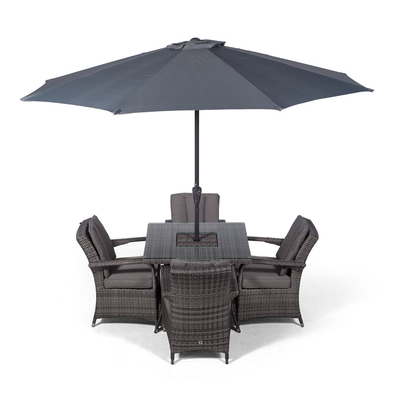 Karas 4 - Person Patio Dining Set Umbrella Hole Included Square Table with Cushions Included, Grey