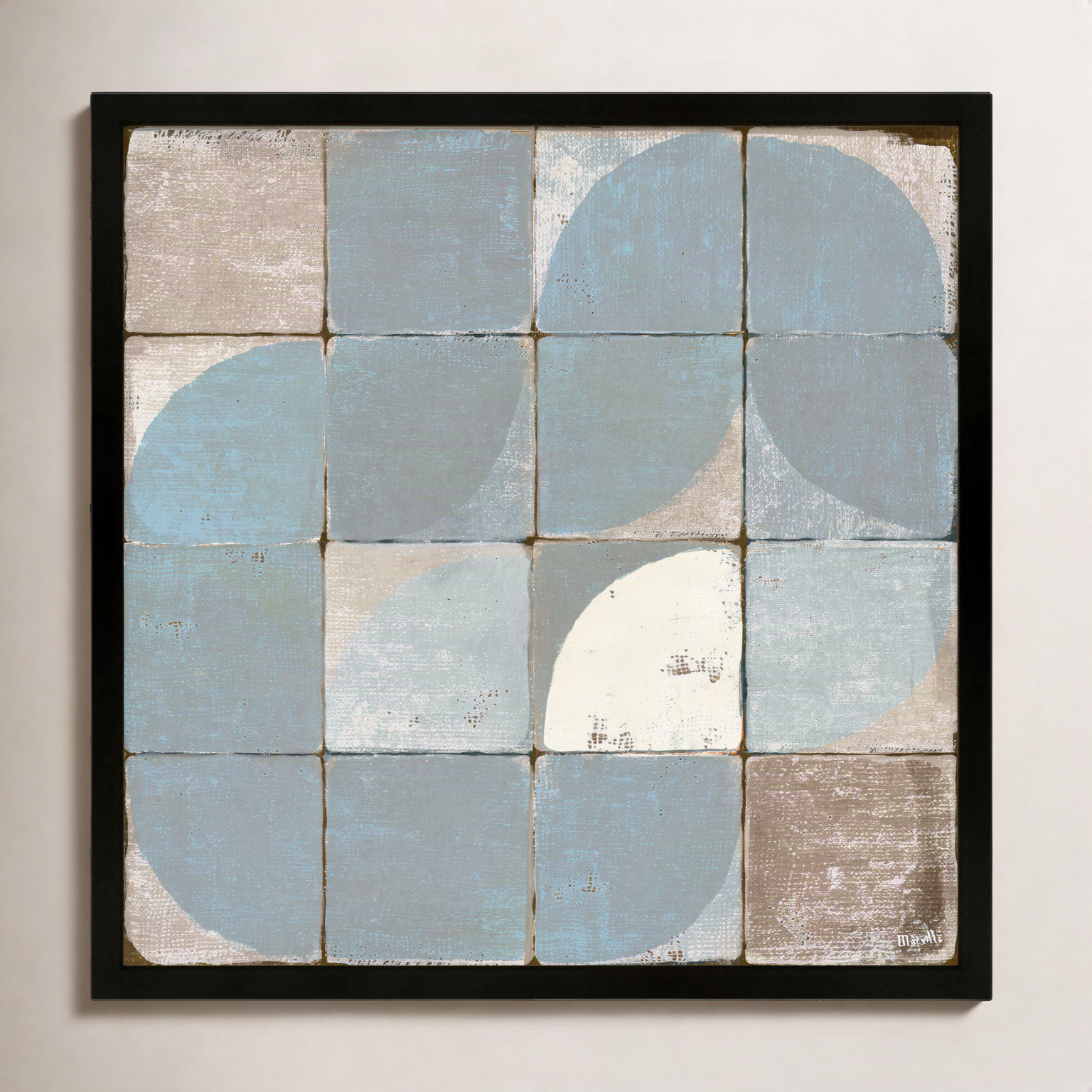 Tiles 2 by Marco Marella for Studio M - Framed Wall Art, 16" H x 16" W, Canvas, White