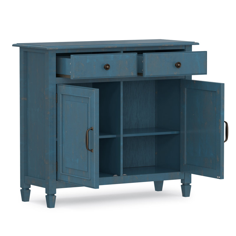 Armoire de rangement en bois massif à 2 tablettes avec 2 tiroirs de rangement Connaught, Bleu