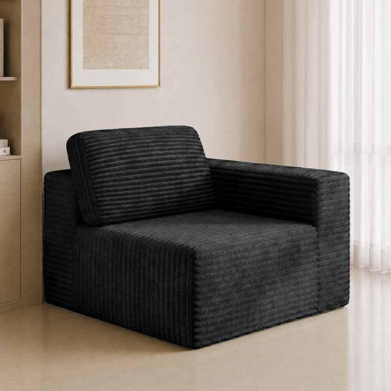 1 Seater Corduroy Sectional, Black