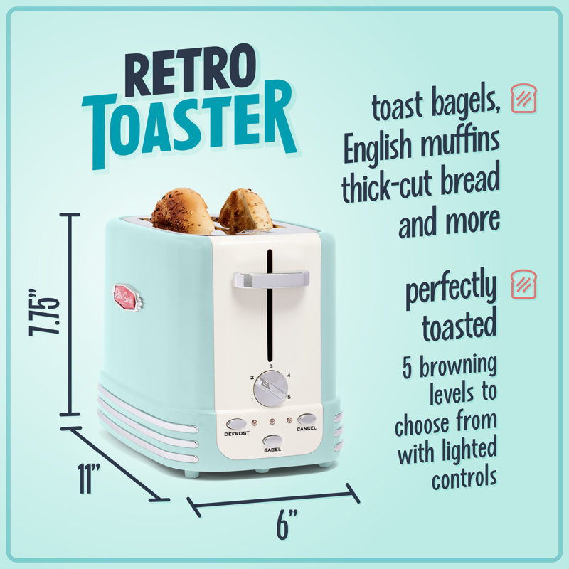 Nostalgia 2 Slice Toaster, Aqua